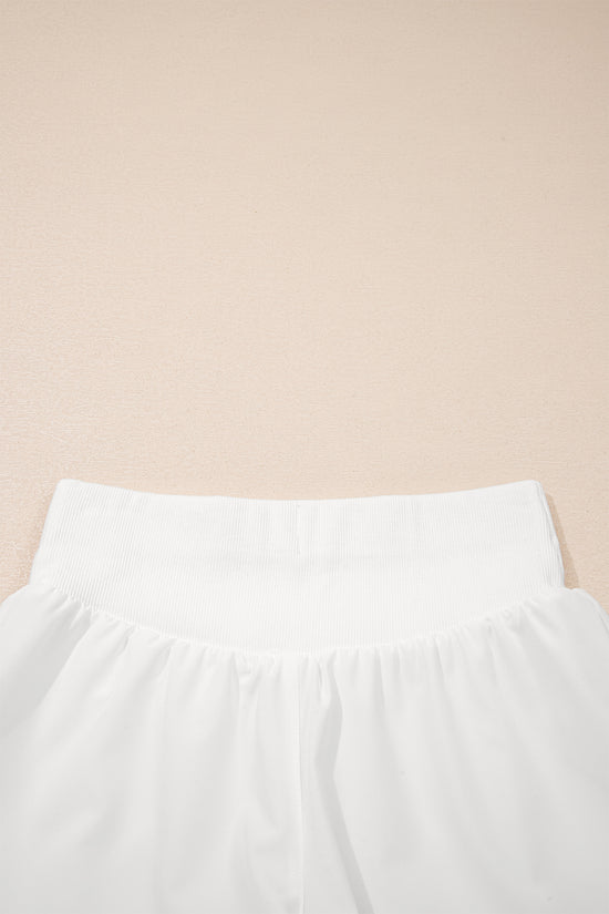White Ribbed High Waist Athletic Shorts