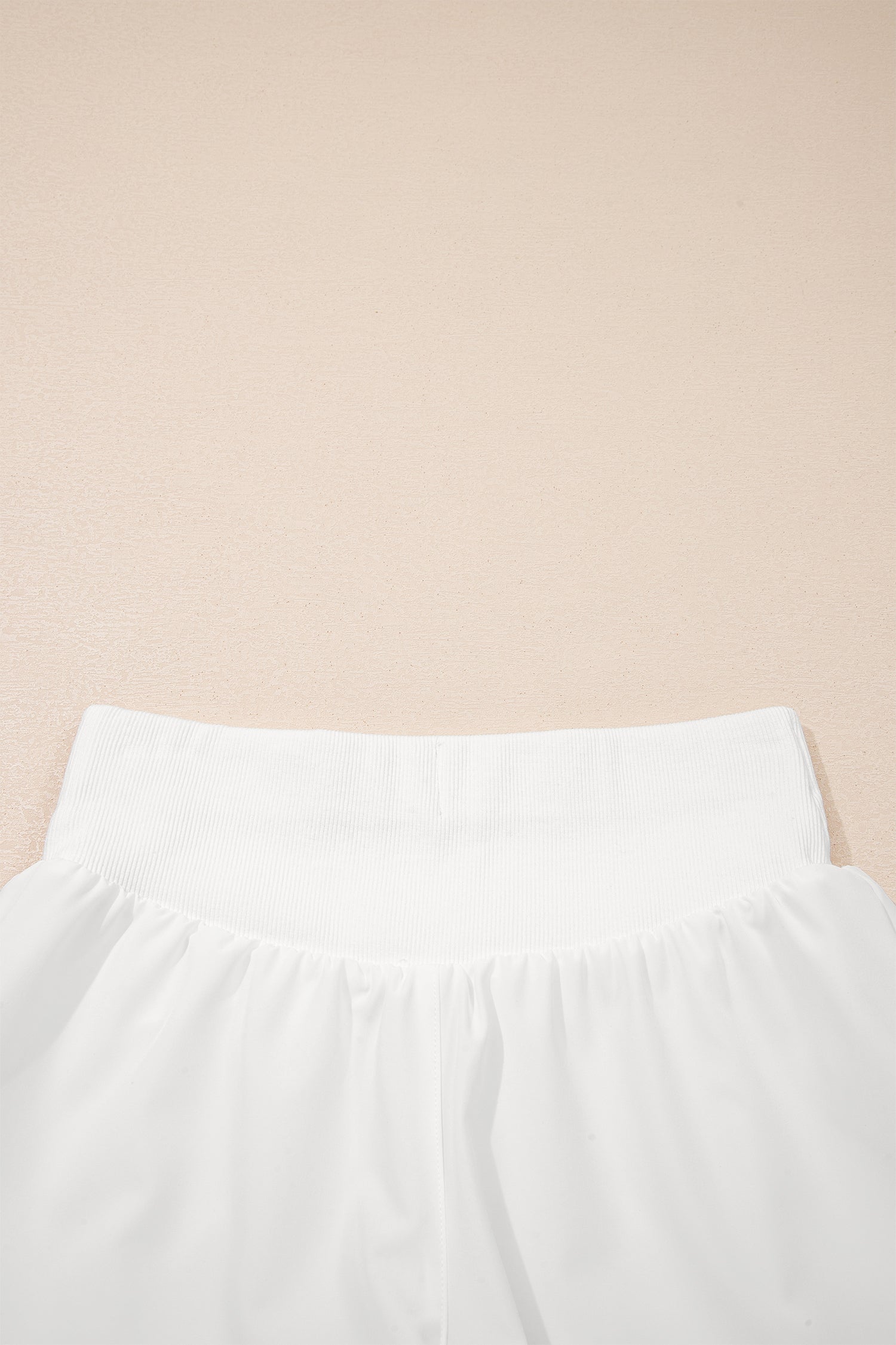 White Ribbed High Waist Athletic Shorts