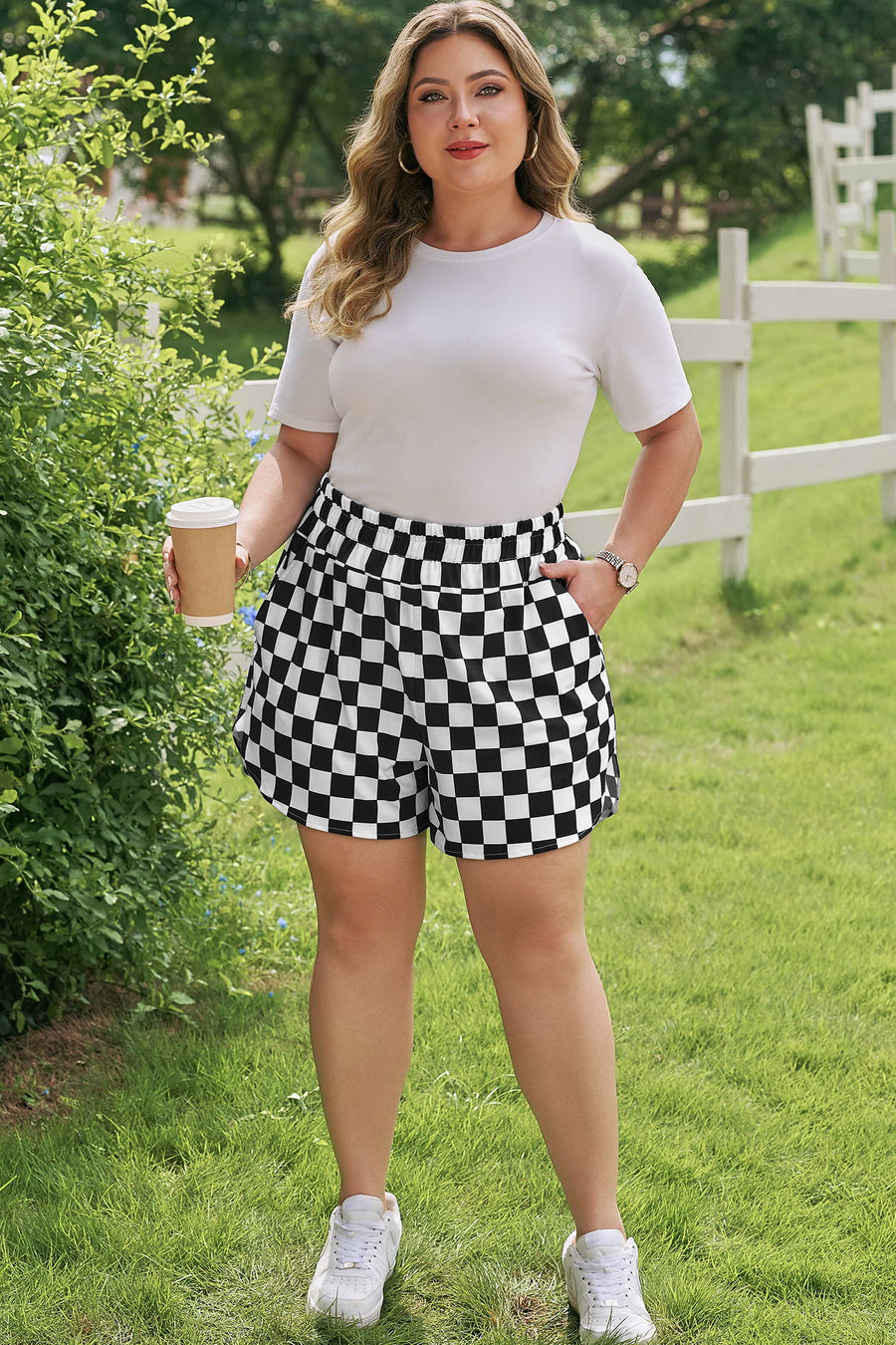 Checkered Athleisure Shorts Plus Size Women UK