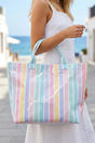 Rainbow glossy striped vinyl large tote bag front view | Fashionfitz UK