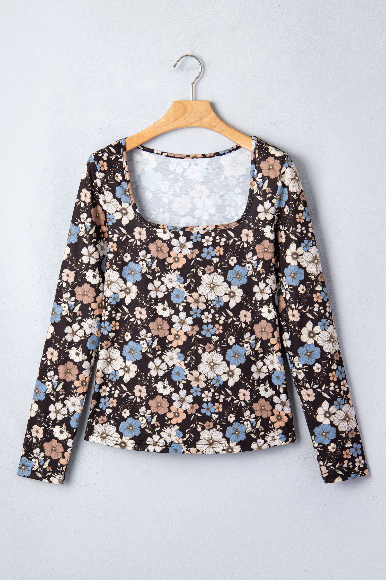 Black Floral Slim Long-Sleeve Top