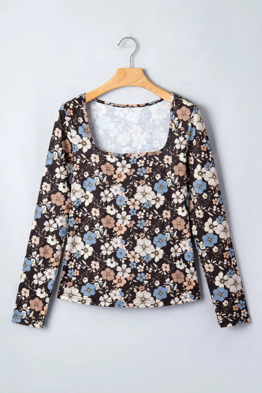 Black floral slim long sleeve top | stretch fitted