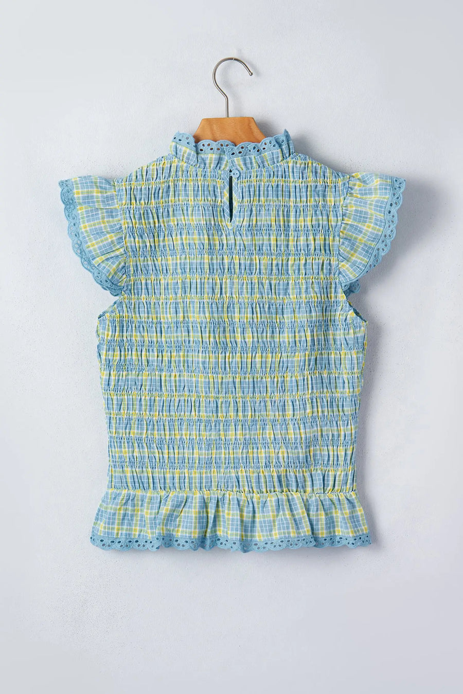 Multicolour Gingham Smoked Lace Trim Tank Top — close-up detail | Fashionfitz UK