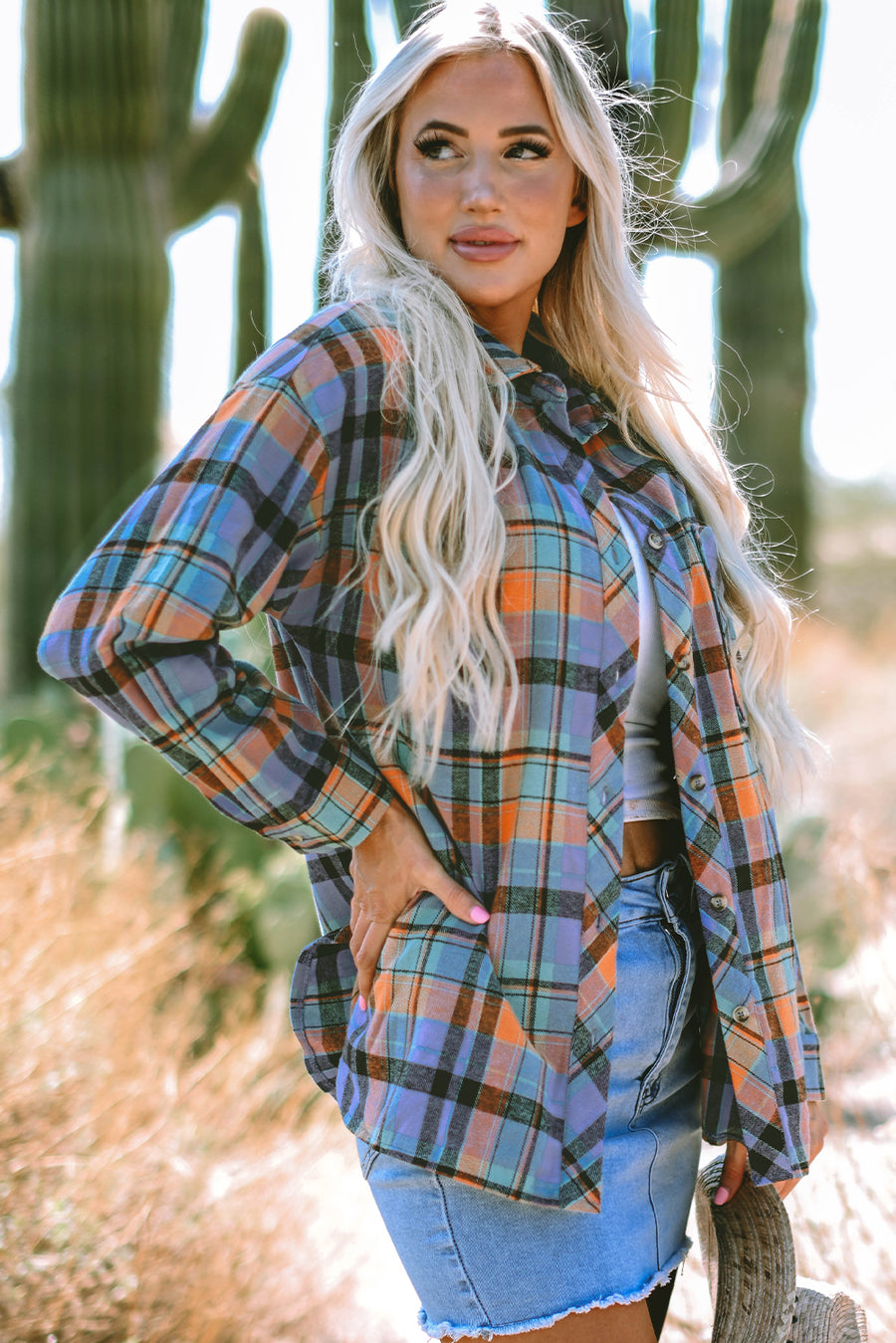 Plaid Print Loose Fit Cotton Shirt Women UK | Western