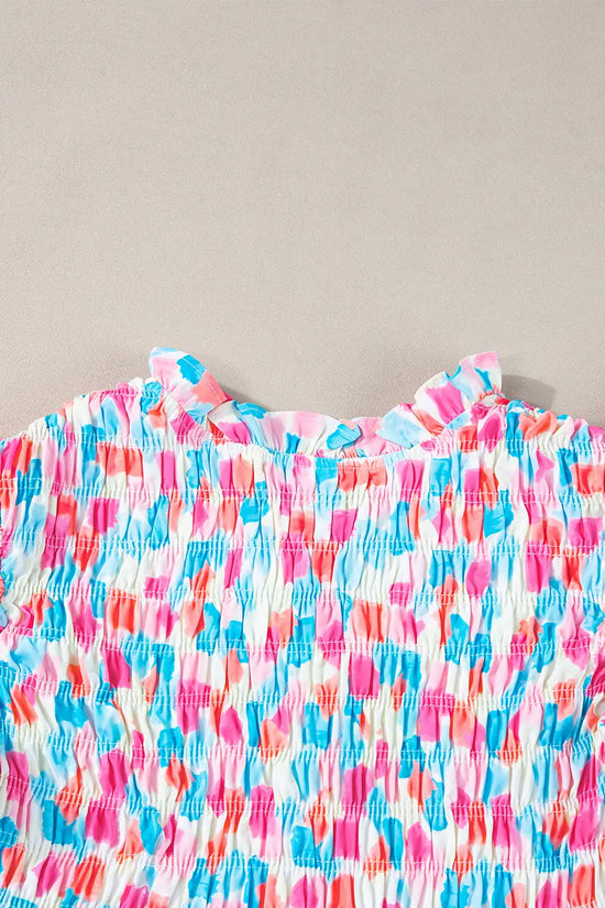 Shirred blouse - ruffled abstract print blouses
