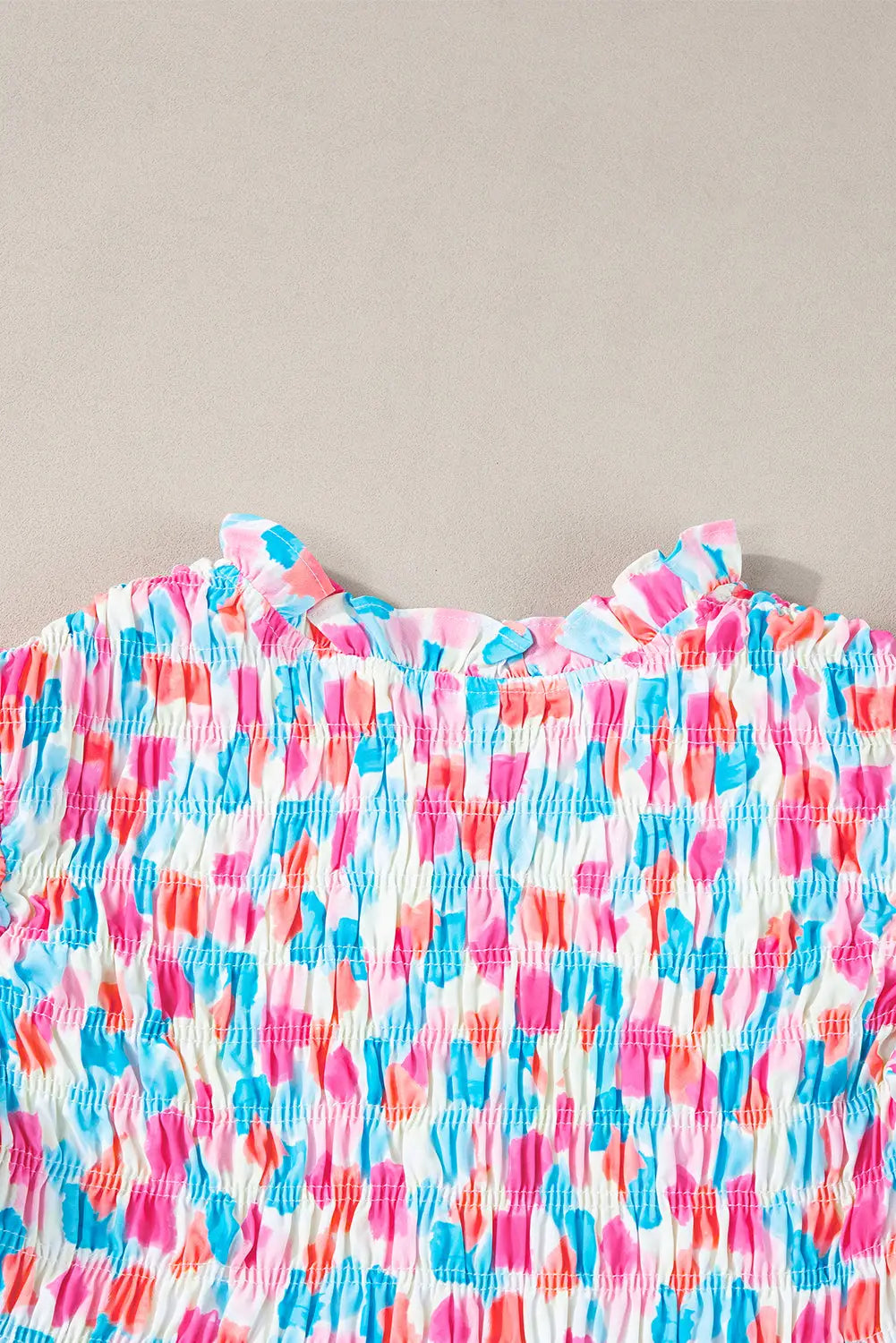 Shirred blouse - ruffled abstract print blouses