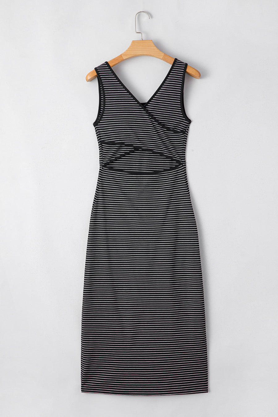 Stripe Criss Cross Side Slit Slim Fit Sleeveless Midi Dress Women UK