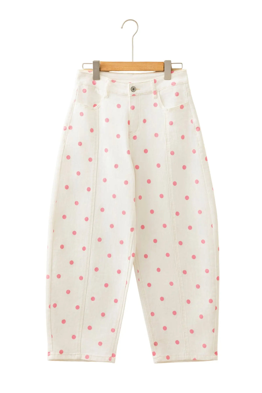 Polka Dot Seam Detail Barrel Jeans Women UK