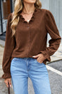 Ruffle Trim V-Neck Corduroy Shacket