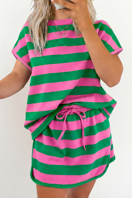 Yellow Stripe Dolman Tee & Drawstring Skort Athletic Set Women UK