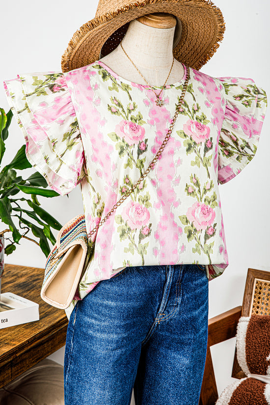 Floral Ruffled Sleeve Summer Top