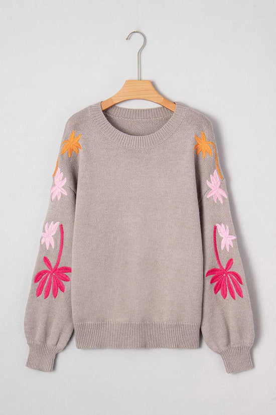 Floral Embroidered Sleeve Jumper