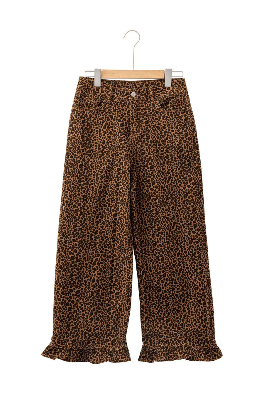 Brown Leopard Print Ruffled Hem Shift Jeans