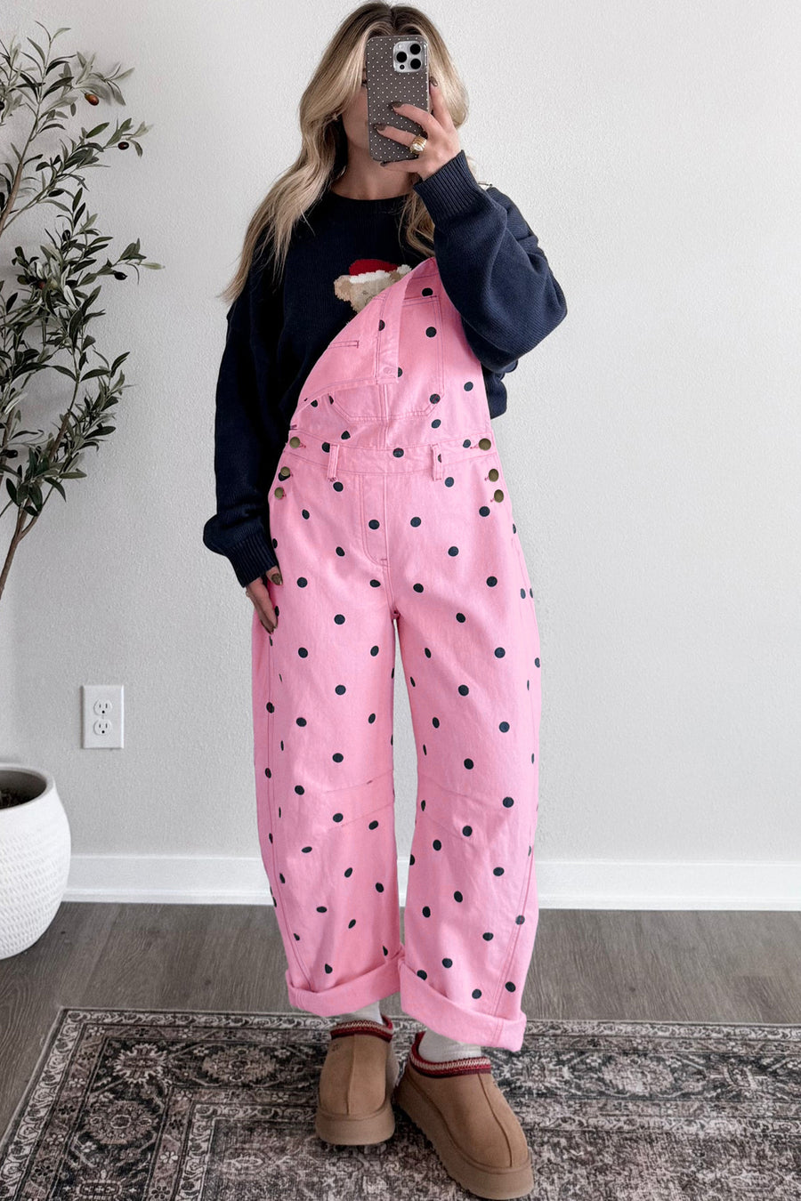 Polka Dot Denim Barrel Overalls Jumpsuit Women UK