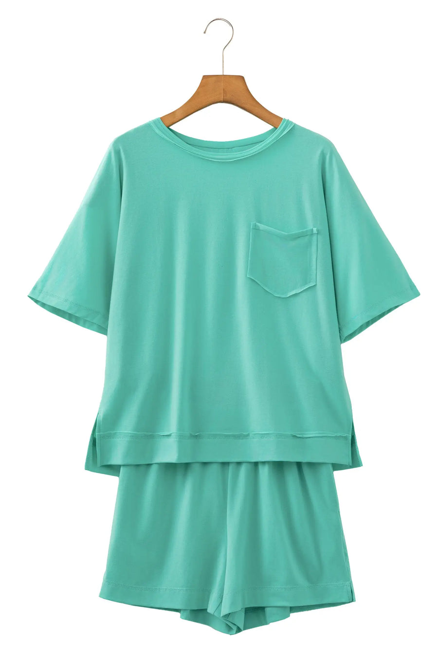 Raw Edge Patch Pocket Oversized Top and Shorts Set Women UK