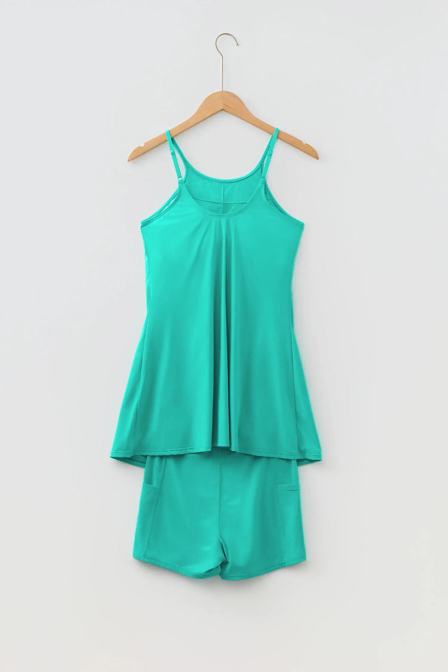 Solid Colour Tunic Tank Dress & Athletic Shorts Set Women UK