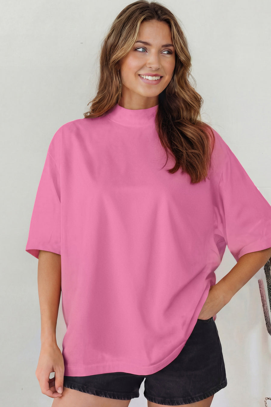 Solid Colour Oversized High Neck Tee Women UK