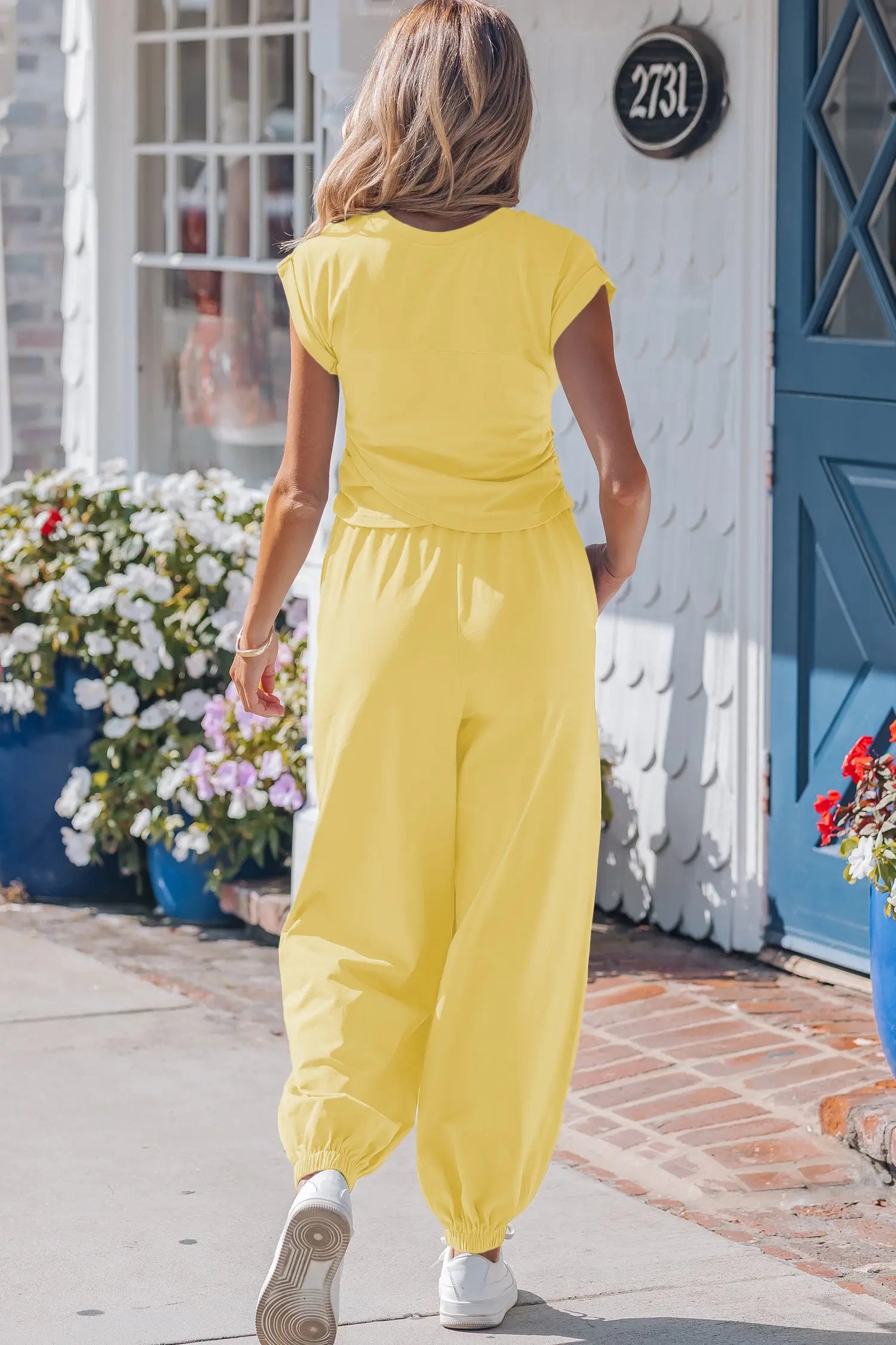 Cropped tank top & jogger pants set cotton high waist two piece outfit sets