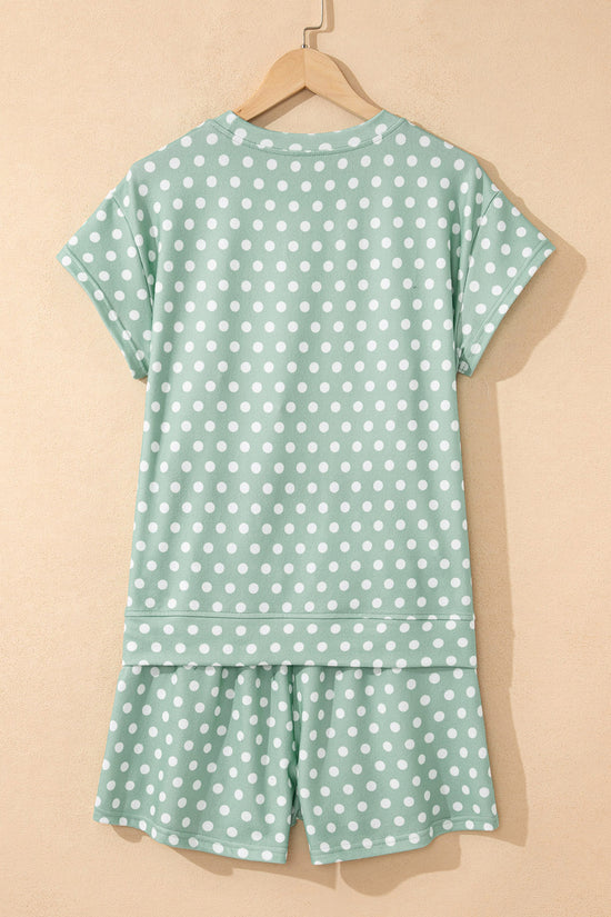 Polka Dot Print Round Neck Short Sleeve Top & Shorts Co-Ord Set