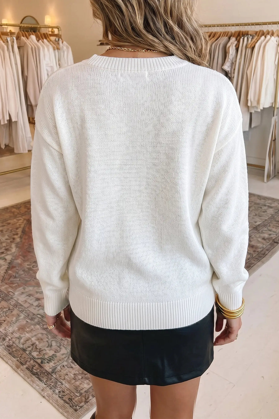 Mallard Print Drop Shoulder Pullover Sweater Women UK — angled view | Fashionfitz UK
