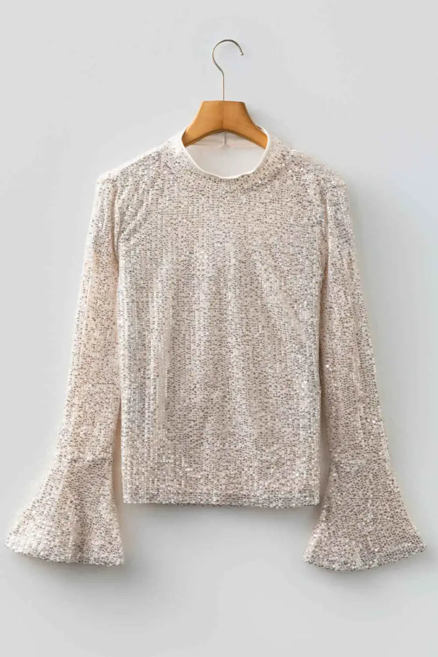 Open back sequin party top – bell sleeves blouses