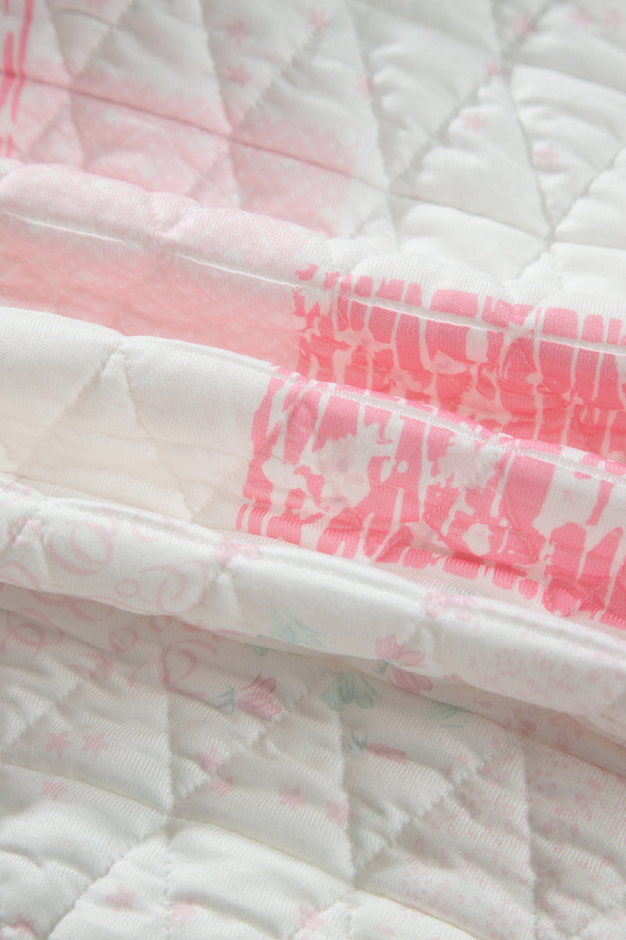 Pink Floral Quilted Half Button Pocketed Pullover Sweatshirt