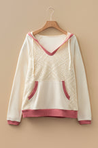 White Contrast Trim Crochet Knit Hoodie