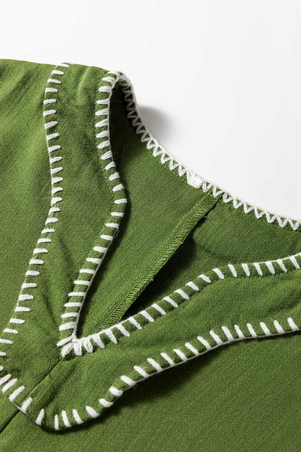 Stitch Detail Tiered V Neck Dress