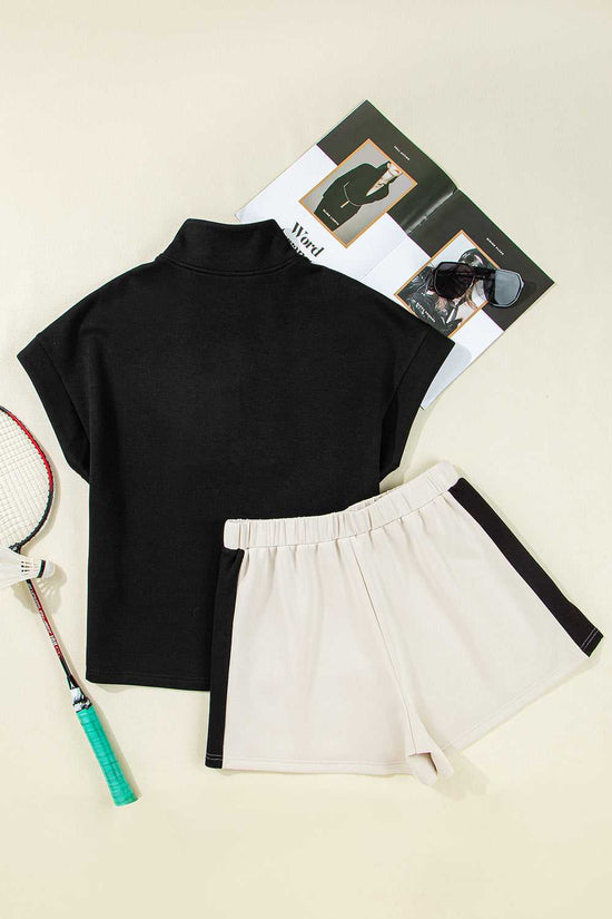 Contrast Zipped T-Shirt and Short Set