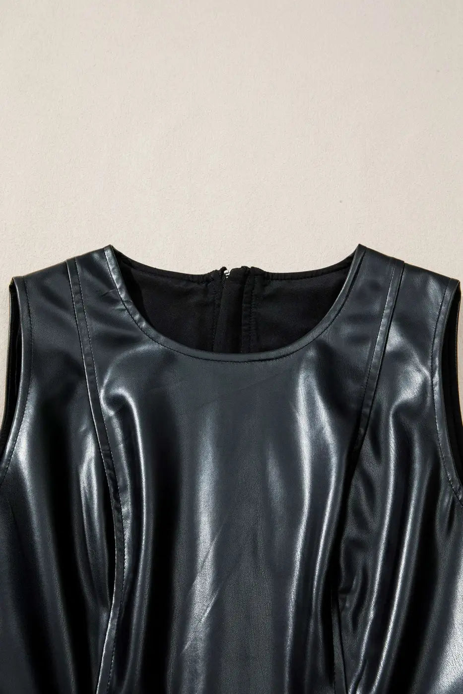Ladies black faux leather mini dress dresses