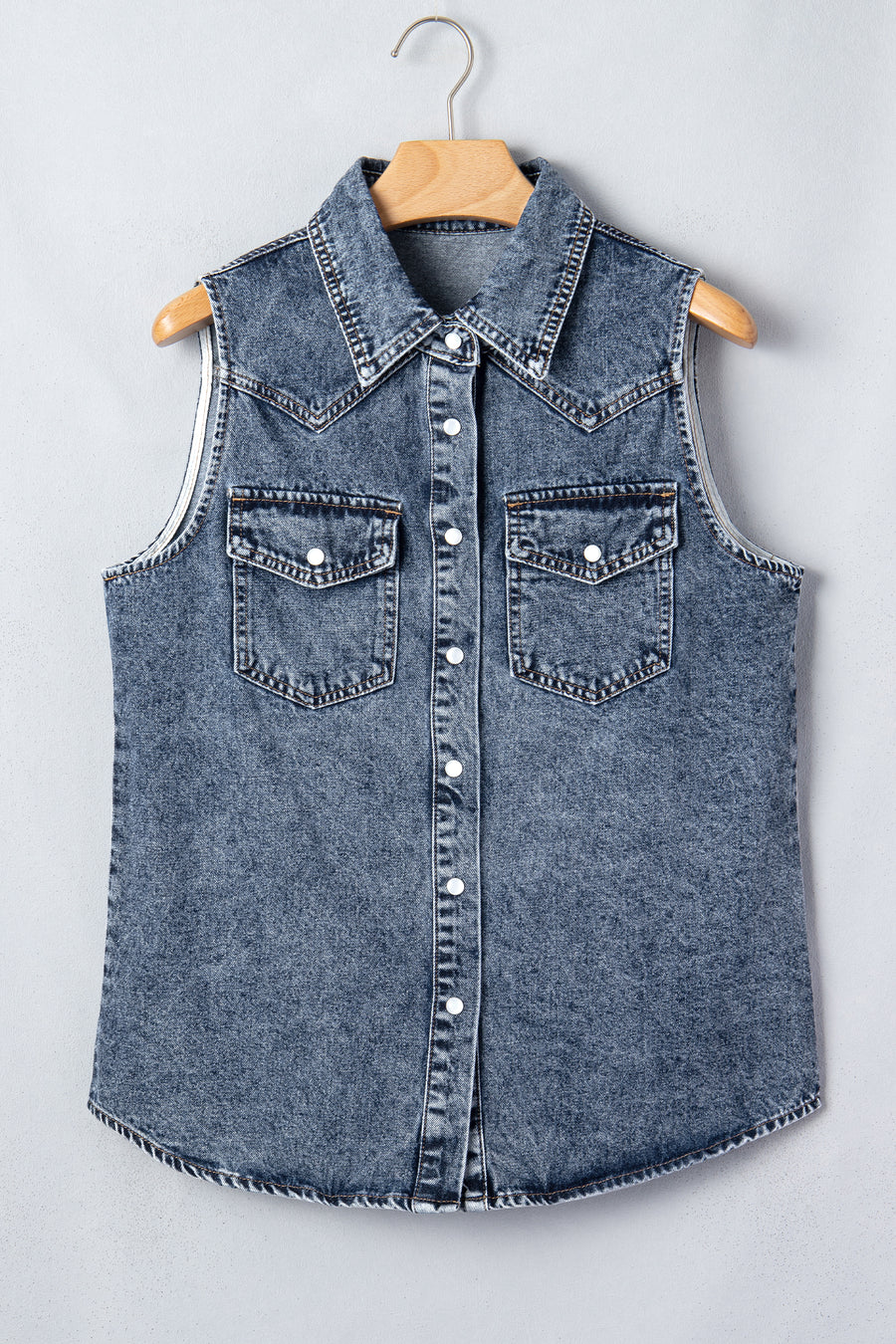 Denim Button Front Pocket Sleeveless Cowboy Vest Women UK