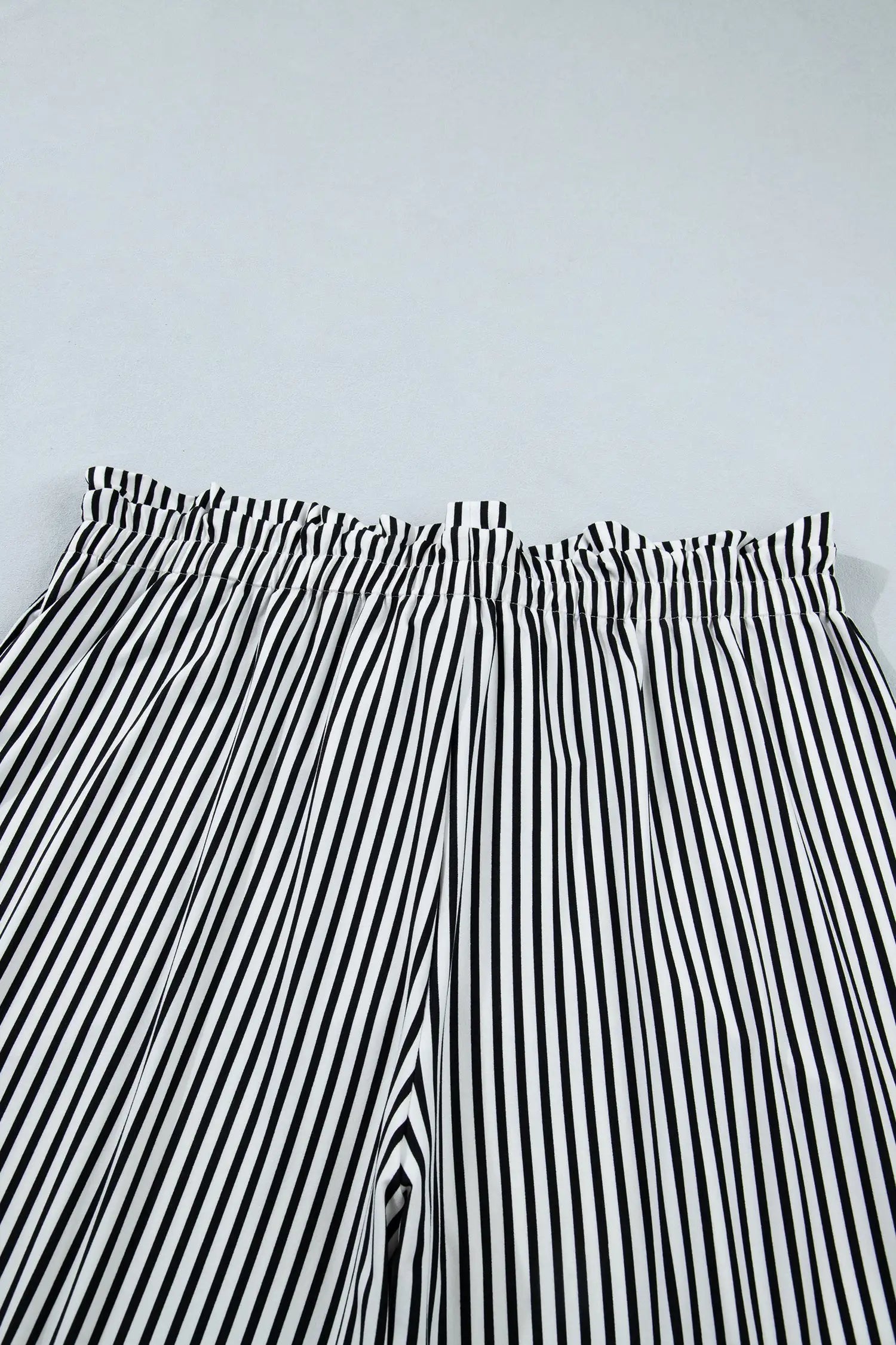 Black stripe plus size wide leg trousers elastic waist bow pockets