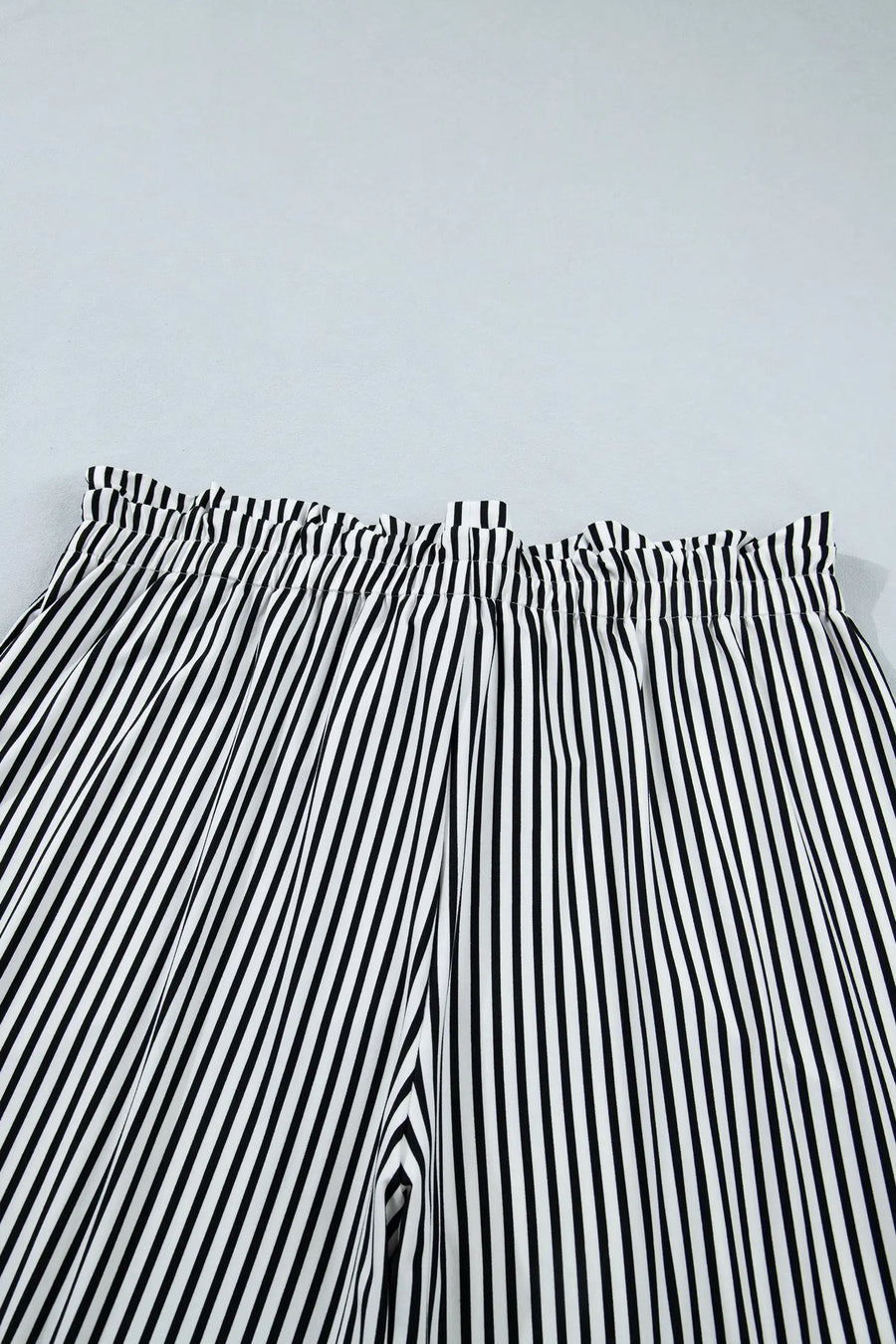 Black stripe plus size wide leg trousers elastic waist bow pockets