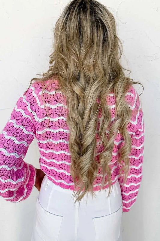 Pink stripe crochet cropped cardigan cardigans
