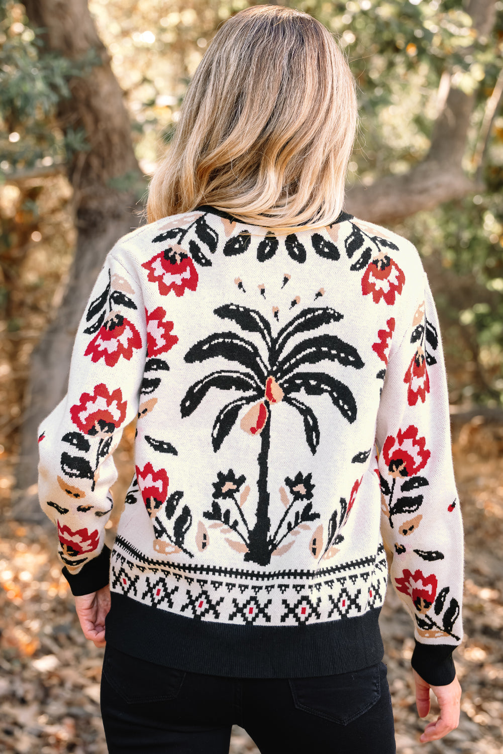 Floral Button-Up Knit Cardigan