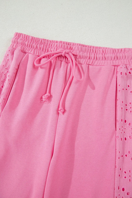 Lace Patchwork Half Sleeve Top & Wide Leg Pants Two Piece Set