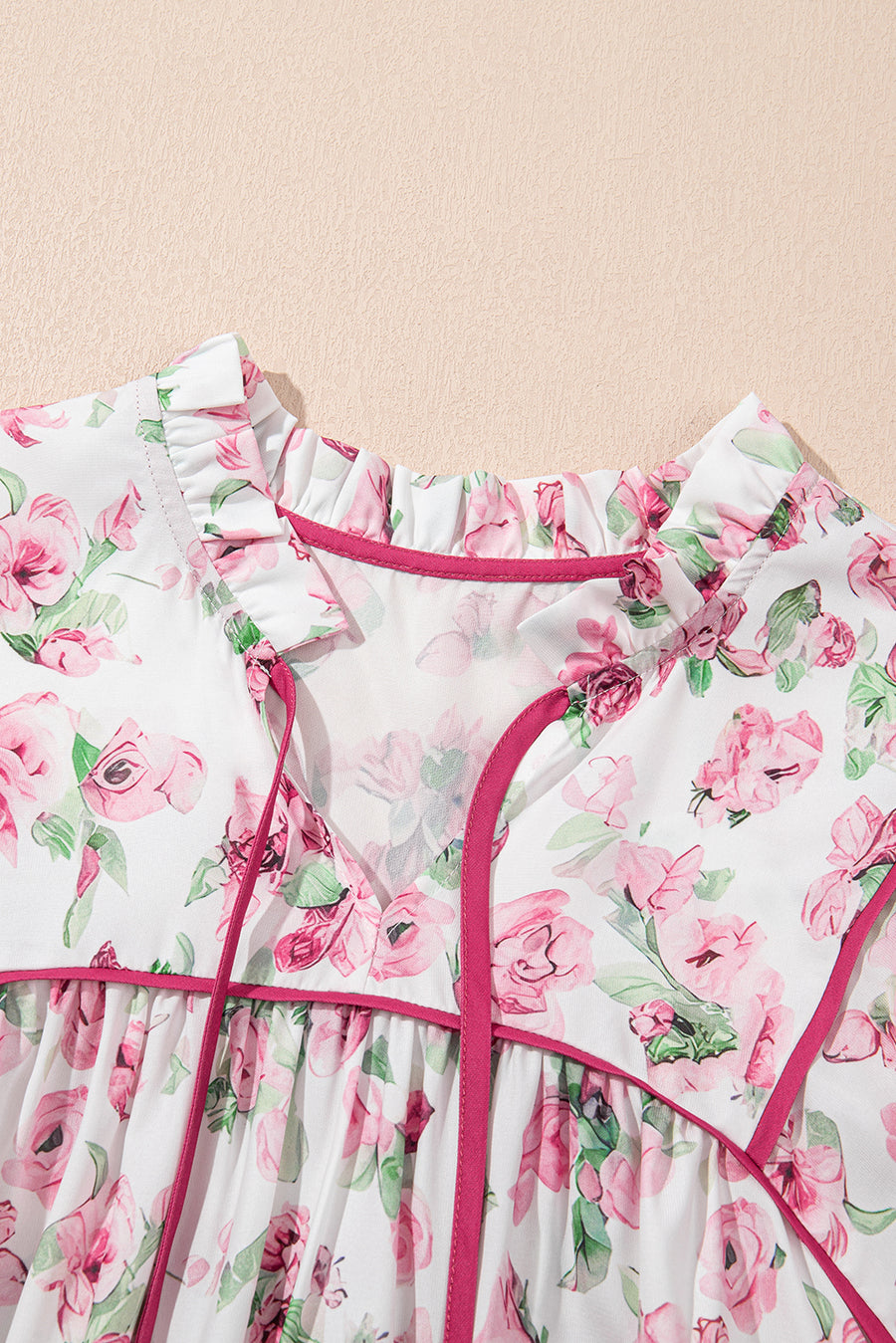Pink Floral Split Neck Loose Plus Size Mini Dress Women UK