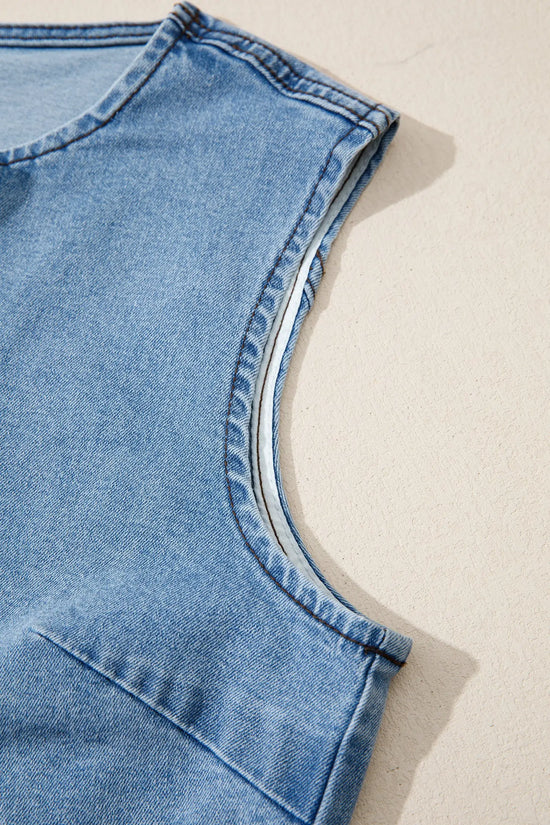 Buttoned front slit denim vest vests
