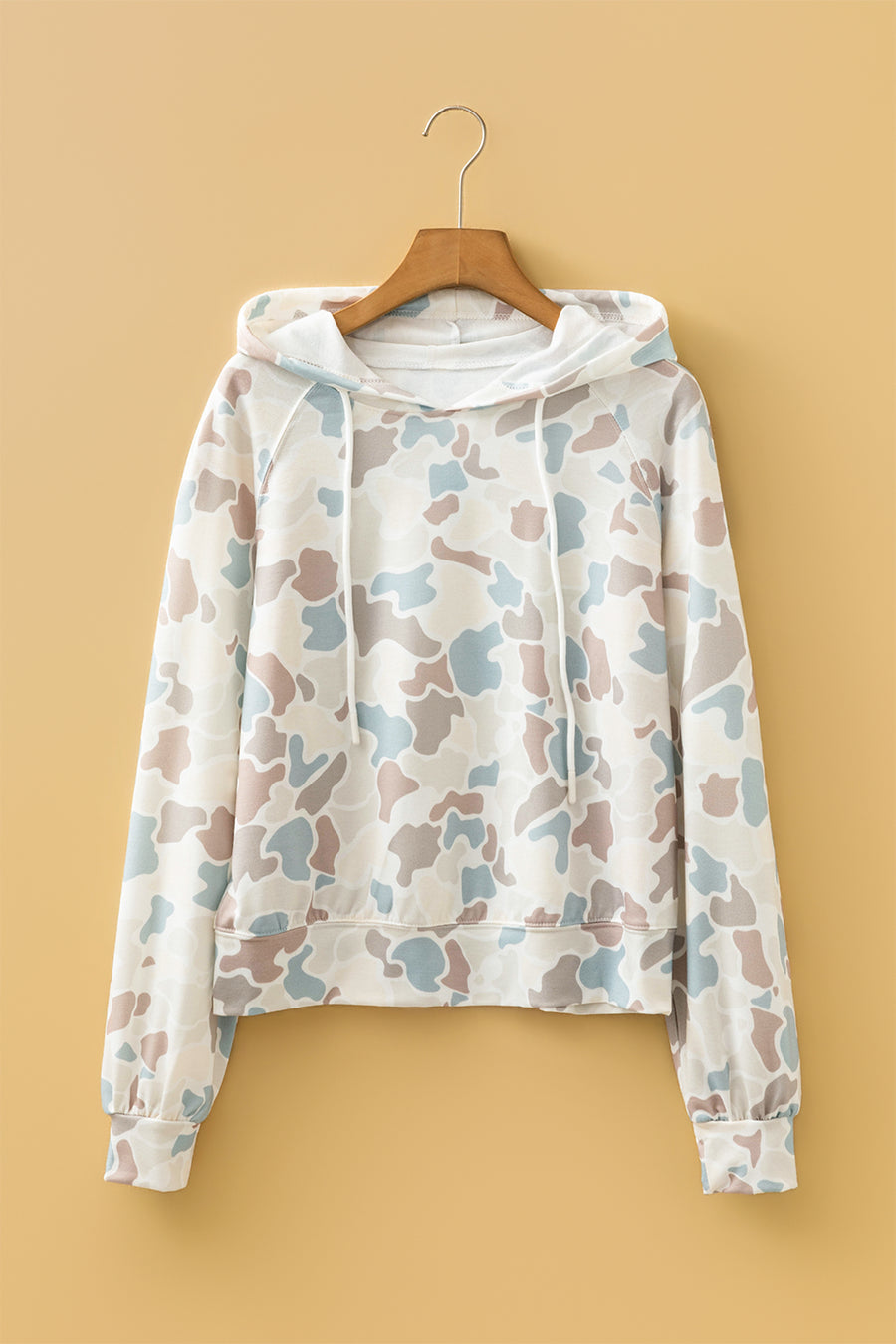 Camo Print Long Sleeve Hooded Pullover Top