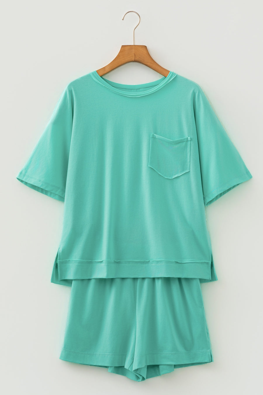 Raw Edge Patch Pocket Oversized Top and Shorts Set Women UK