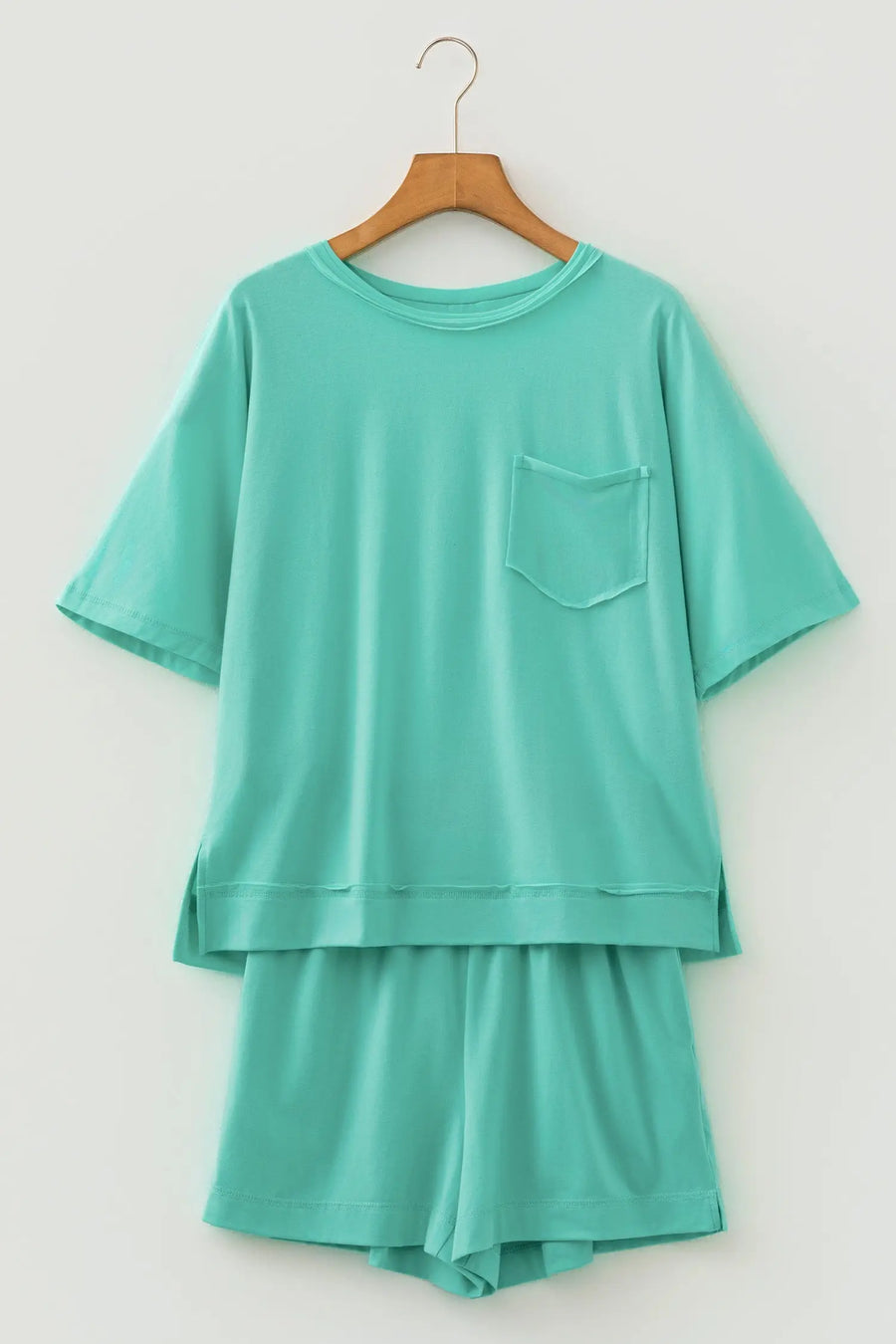 Raw Edge Patch Pocket Oversized Top and Shorts Set Women UK