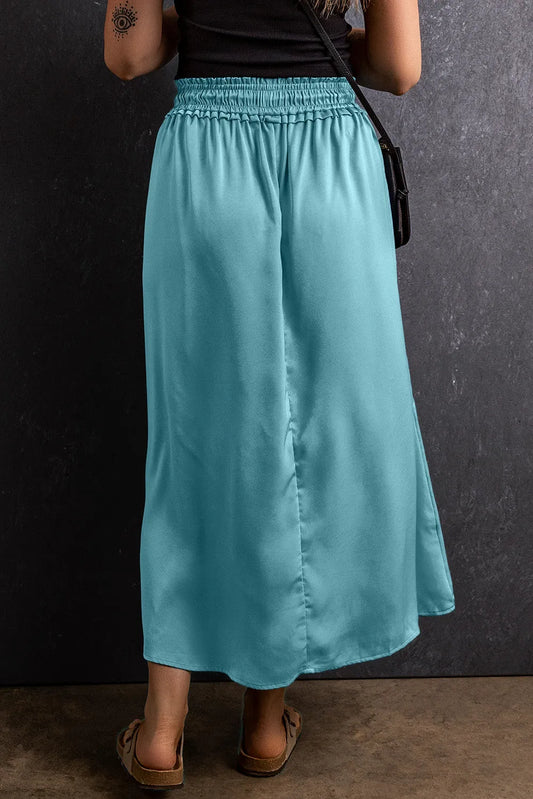 Peacock Blue Flowy Long Skirt - Fashionfitz