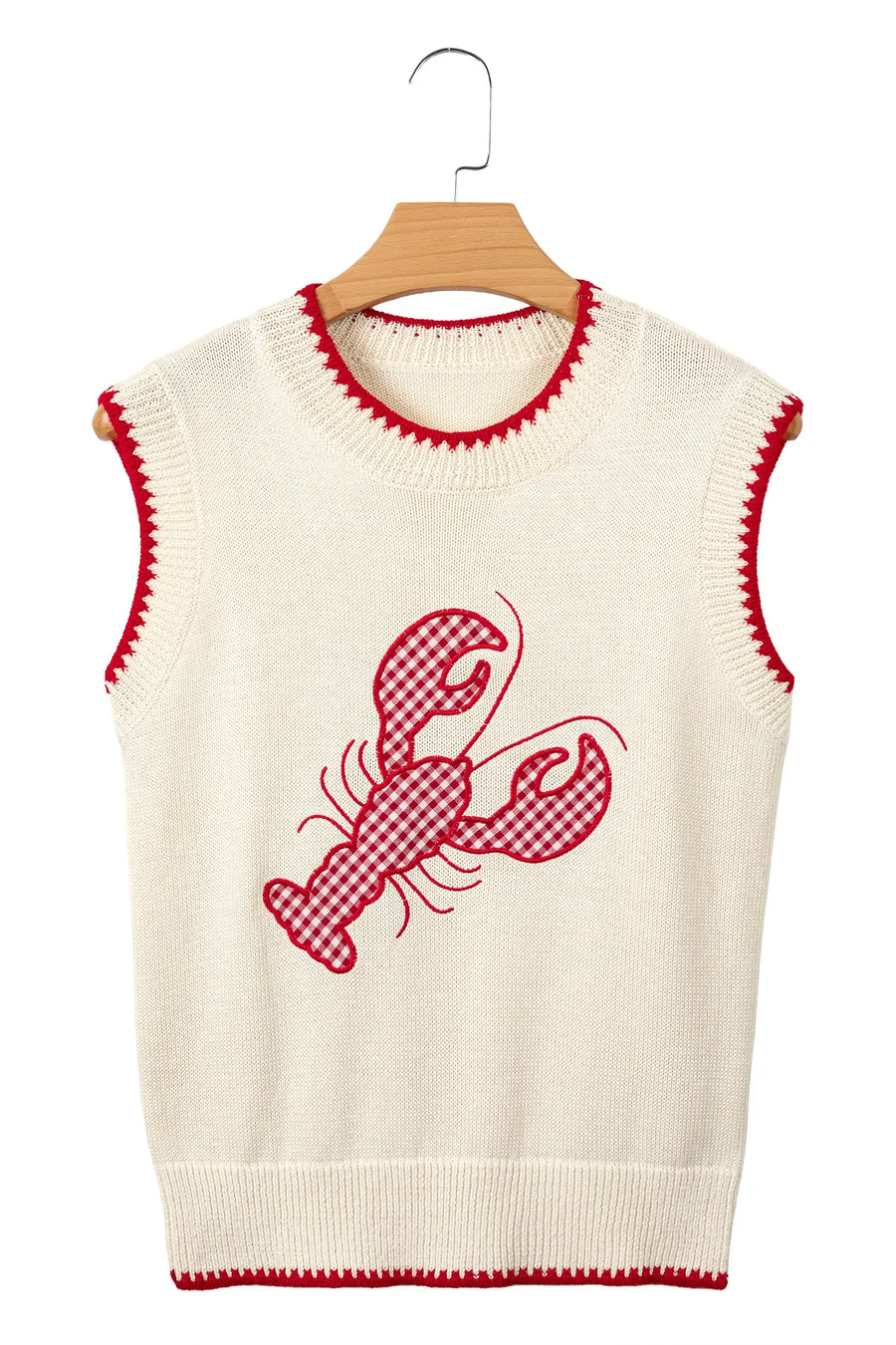 Plaid Crawfish Embroidery Crew Neck Knit Sweater Vest — styled flat lay | Fashionfitz UK