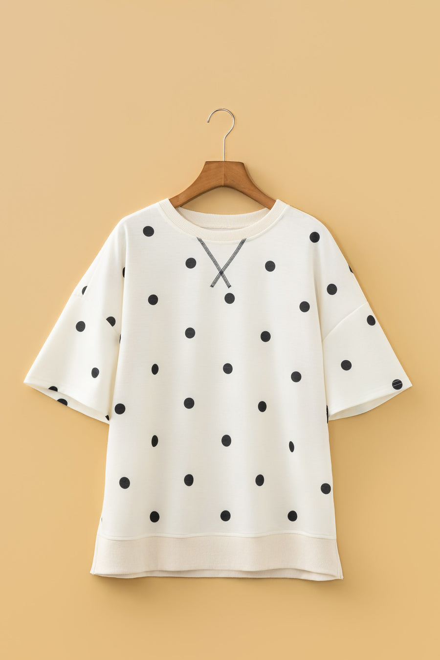Polka Dot Crossed Seam Detail Oversized Tee Women UK