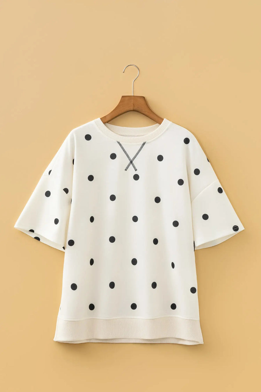 Polka Dot Crossed Seam Detail Oversized Tee Women UK