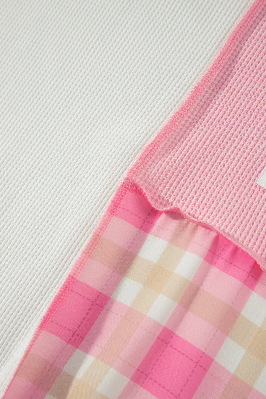 Pink Colourblock Plaid Panel Long Sleeve Plus Size Blouse