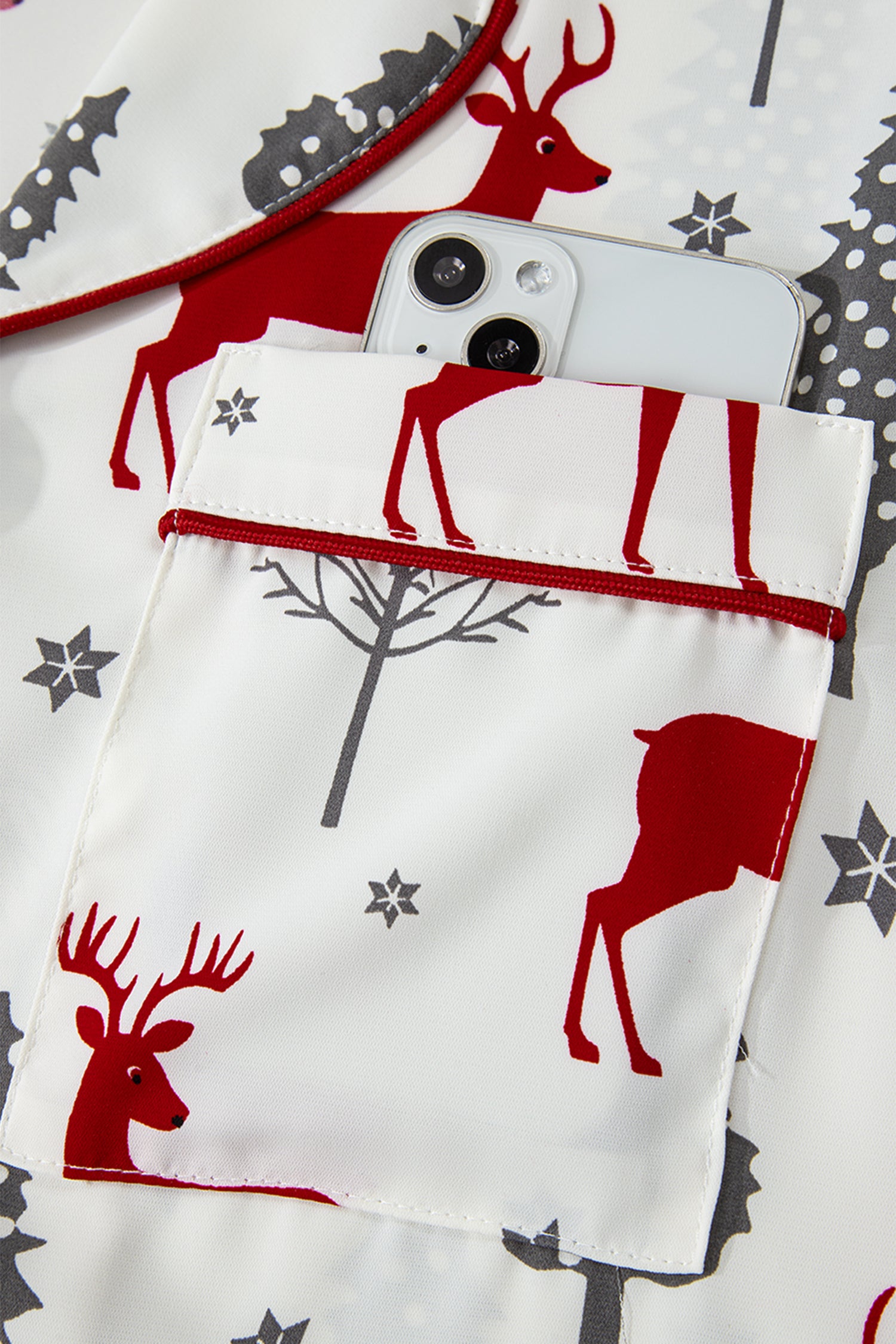 White Christmas Print Velvet Trim Pyjamas