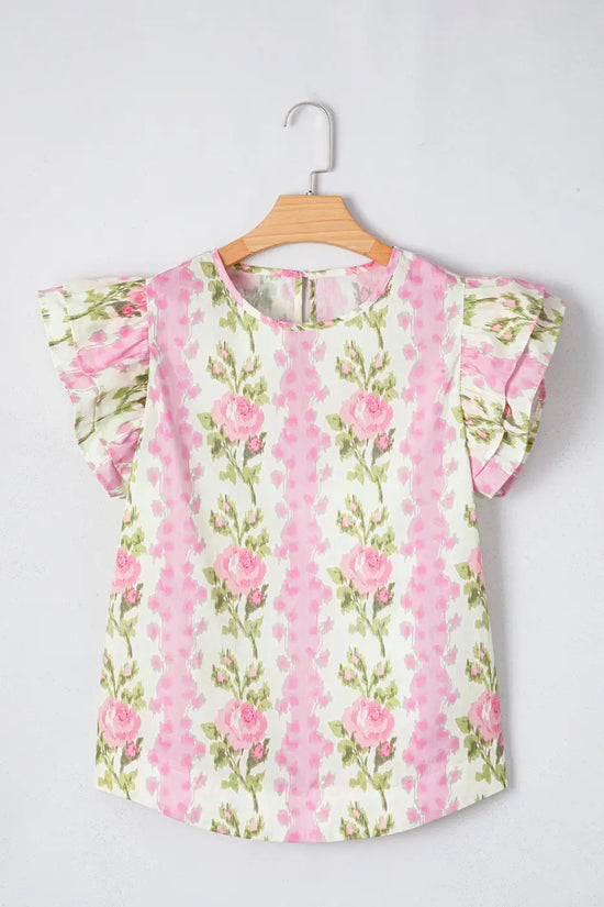 Floral ruffled sleeve top - summer essentials | versatile women’s wear