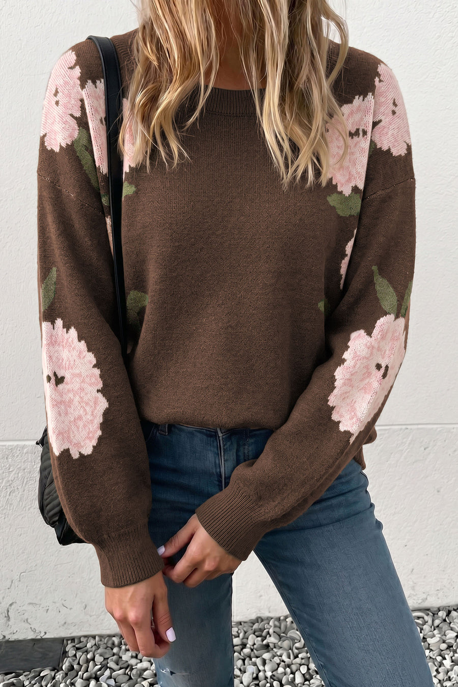 Floral Drop Shoulder Relaxed Pullover Sweater