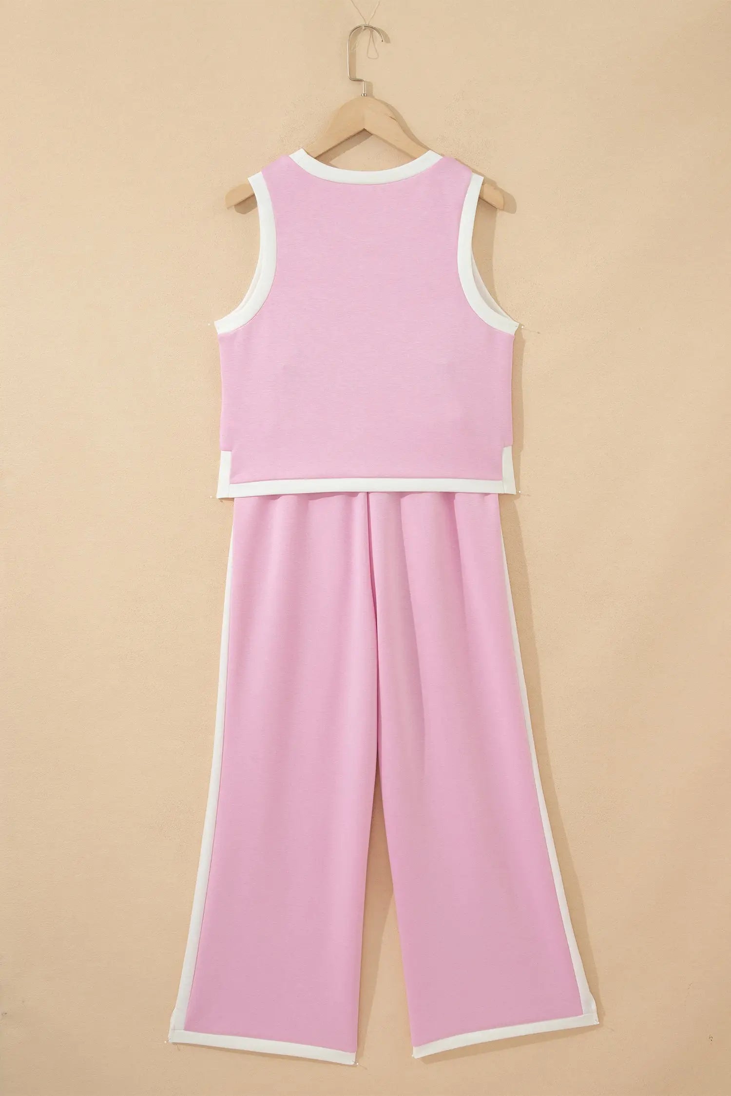 Colorblock Trim Cropped Tank High Waist Wide-Leg Pants Two-Piece Set